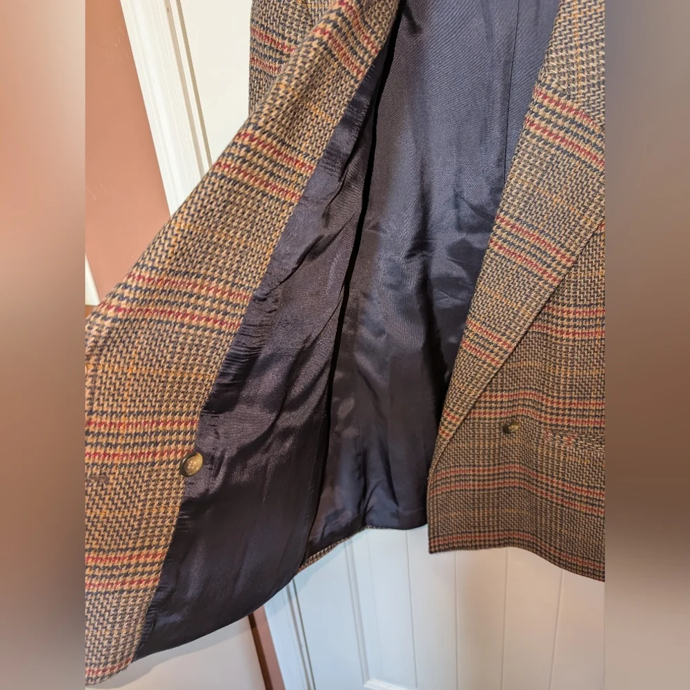 Vintage Evan Picone 2 Piece Plaid Wool Suit Set Skirt/Blazer W10 Red/Browns - Picture 4 of 16